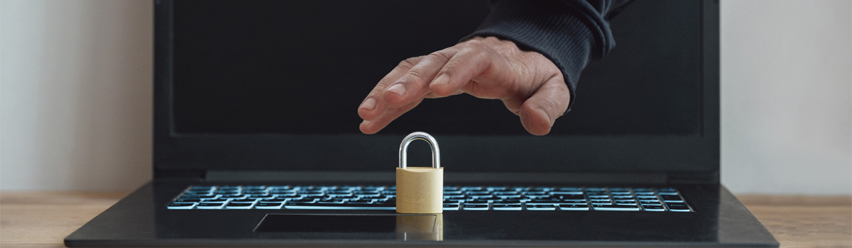 female using online banking on laptop at home 