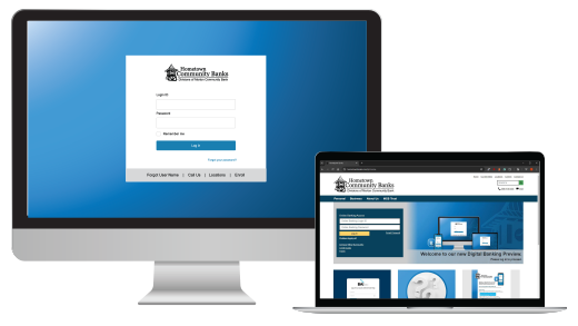 Desktop Laptop with Digital Banking Login Screen